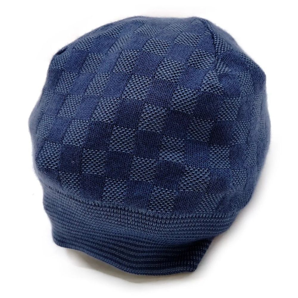 Louis Vuitton Blue Cashmere Silk Petit Damier Hat Size US M Cap Beanie Beret Cap - Picture 2 of 9